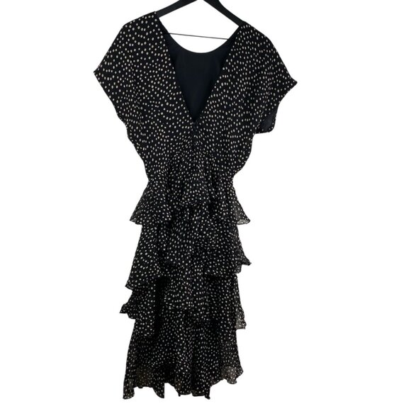 Jackie Bernard Eklektic Dress Low Back Ruffle Layers Polka Dot Black Sz 8 - Picture 2 of 15